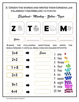 Prof. PRISCILA BELITO SUBILETE 
3. Orden the words and writes them (ordena las 
palabras y escribelos.) (3 POINTS)
