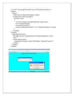 <!-- Lab 5 - Javascript to find the sum of N Natural numbers -->
<html>
   <head>
      <title> Sum of Natural Numbers </titl