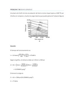 PROBLEMA 7.48 DEIKYS GONZÁLEZ 
Una barra de 5x20 mm de una aleación de hierro-cromo-níquel opera a 1040 ℃ por 
10 años sin ro