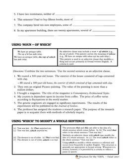 USING ‘NOUN + OF WHICH’
USING ‘WHICH’ TO MODIFY A WHOLE SENTENCE
Structure for the TOEFL – Faisal Umri
