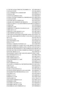 C.I TECNICAS BALTIME DE COLOMBIA S.A
NIT 890918965 2
CAFESALUD EPS
NIT 800140949 6
CAJA COOPERATIVA CREDICOOP
NIT 860013717 9