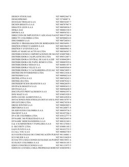 DESIGN STOCK SAS
NIT 900923667 8
DESIGNPROMO
NIT 52748087 0
DI H ELECTROGAS S.A.S
NIT 900554387 7
DICSON BOGOTA S.A.S
NIT 900