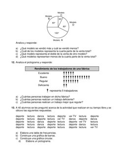 80°
90°
30°
160°
Modelo
D
Modelo
C
Modelo
B
Modelo A
 
 
Analiza y responde: 
 
 
a) ¿Qué modelo se vendió más y cuál se vend