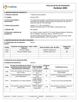 1/8 
 
FICHA DE DATOS DE SEGURIDAD 
Kenbran 4204 
 
 1. IDENTIFICACIÓN DEL PRODUCTO 
 
 
1.1 Nombre comercial: 
Tratamiento p