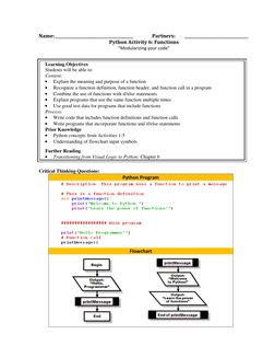 Name: _______________________________________  
Partners: 
________________________________ 
Python Activity 6: Functio