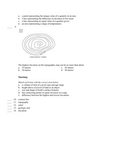 Topographic Map Quiz and Answers | PDF | Contour Line | Elevation