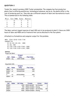 QUESTION 2
Tucker Inc. needs to produce 1000 Tucker automobiles. The company has four production 
plants. Due to differing wo