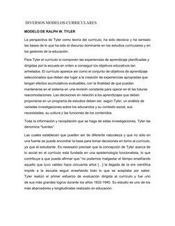 DIVERSOS MODELOS CURRICULARES
MODELO DE RALPH W. TYLER  
La perspectiva de Tyler como teoría del currículo, ha sido decisiva