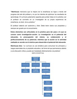 “Stenhouse menciona que la mejora de la enseñanza se logra a través del
progreso del arte del profesor y no por los intentos