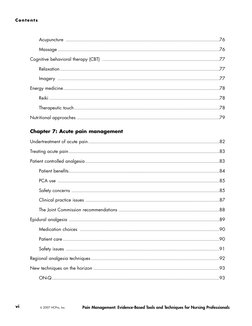 Contents
Pain Management: Evidence-Based Tools and Techniques for Nursing Professionals
vi
Acupuncture ......................