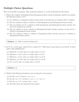 Multiple Choice Questions
There is no penalty for guessing. Three points per question, so a total of 48 points for this secti