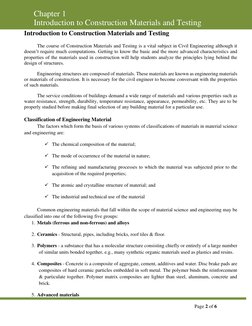 Chapter 1  
Introduction to Construction Materials and Testing 
 
 
 
 
 
Page 2 of 6 
 
Introduction to Construction Materia
