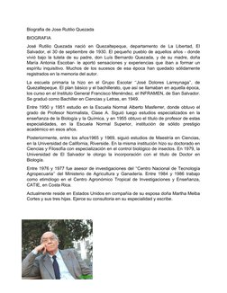 Biografia de Jose Rutilio Quezada
BIOGRAFIA 
José  Rutilio  Quezada  nació  en  Quezaltepeque,  departamento  de  La  Liberta