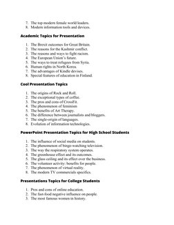 Unique Presentation Topics for Students | PDF | Social Media | Popular ...