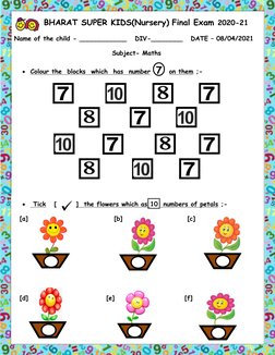 BHARAT SUPER KIDS(Nursery) Final Exam 2020-21 
Name of the child - ____________   DIV-________   DATE – 08/04/2021 
Subject-