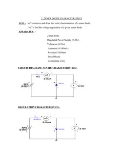 2. ZENER DIODE CHARACTERISTICS
 AIM: -   a) To observe and draw the static characteristics of a zener diode 
               b