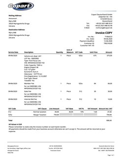 Copart Invoice for Ford Focus Purchase | PDF | Value Added Tax ...