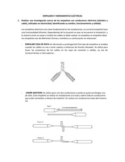 EMPALMES Y HERRAMIENTAS ELÉCTRICAS 
1. Realizar una investigación acerca de los empalmes con conductores eléctricos (alambre