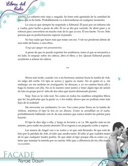 9 
asiento. La cubierta está vieja y rasgada. Su lomo está agrietado de la cantidad de 
veces que lo he leído. Probableme