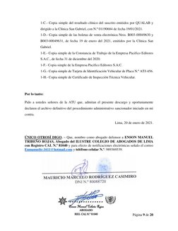 Página 9 de 20 
 
1-C.- Copia simple del resultado clínico del suscrito emitidos por QUALAB y 
dirigido a la Clínica San Gabr