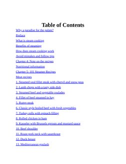 Table of Contents
Why a paradise for the palate?
Preface
What is steam cooking
Benefits of steaming
How does steam cooking wo