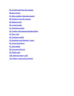 86. Fresh bread from the steamer
Dessert recipes
87. Rice pudding from the steamer
88. Pudding from the steamer
89. Baked app