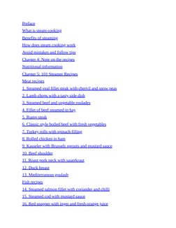 Preface
What is steam cooking
Benefits of steaming
How does steam cooking work
Avoid mistakes and follow tips
Chapter 4: Note
