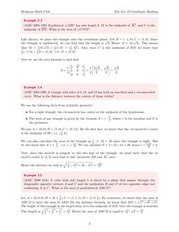 Beckman Math Club
The Art of Coordinate Bashing
Example 3.3
(AMC 2005 10B) Equilateral △ABC has side length 2, M is the midpo