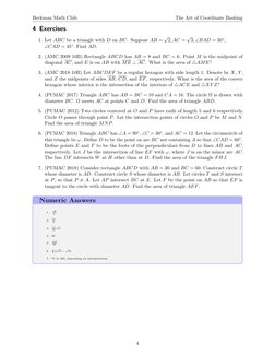 Beckman Math Club
The Art of Coordinate Bashing
4 Exercises
1. Let ABC be a triangle with D on BC. Suppose AB =
√
2, AC =
√
3