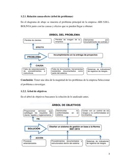 3  
  
1.2.1. Relación causa-efecto (árbol de problemas) 
En el diagrama de abajo se muestra el problema principal de la empr