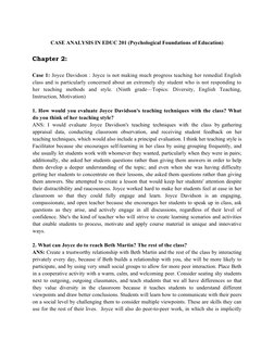 CASE ANALYSIS IN EDUC 201 (Psychological Foundations of Education)
Chapter 2:
Case 1: Joyce Davidson : Joyce is not making mu