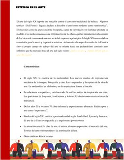 ESTÉTICA EN EL ARTE  
El arte del siglo XX supone una reacción contra