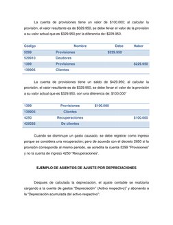 La cuenta de provisiones tiene un valor de $100.000; al calcular la 
provisión, el valor resultante es de $329.950, se debe l