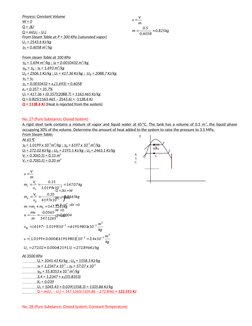 Process: Constant Volume
W = 0
Q = 
 
 U
Q = m(U2 – U1)
From Steam Table at P = 300 KPa (saturated vapor)
U1 = 2543.6 KJ/k