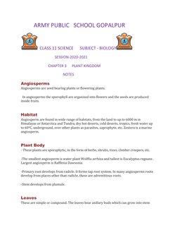 ARMY PUBLIC   SCHOOL GOPALPUR    
 
   CLASS 11 SCIENCE      SUBJECT - BIOLOGY