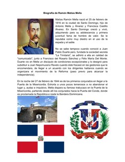 Biografía de Ramón Matías Mella
Matías Ramón Mella nació el 25 de febrero de
1816 en la ciudad de Santo Domingo, hijo de
Anto
