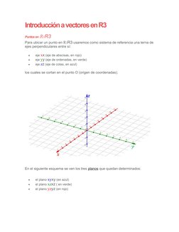 Introducción a vectores en R3
Puntos en R3R3
Para ubicar un punto en R3R3 usaremos como sistema de referencia una terna de
ej