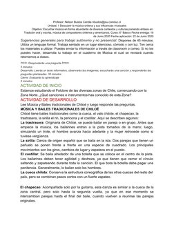 Profesor: Nelson Bustos Candia nbustos@jsu.coreduc.cl 
Unidad: 1 Descubrir la música chilena y sus influencias musicales 
Obj