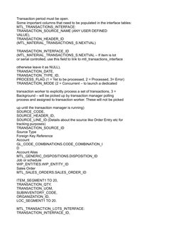 Transaction period must be open.
Some important columns that need to be populated in the interface tables:
MTL_TRANSACTIONS_I