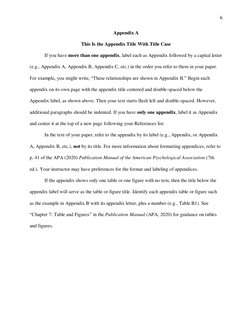 6 
Appendix A 
This Is the Appendix Title With Title Case 
If you have more than one appendix, label each as Appendix fo