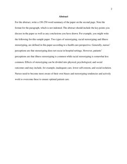 2 
Abstract 
For the abstract, write a 150-250 word summary of the paper on the second page. Note the 
format for the pa