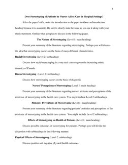 3 
Does Stereotyping of Patients by Nurses Affect Care in Hospital Settings? 
 
After the paper’s title, write the intro