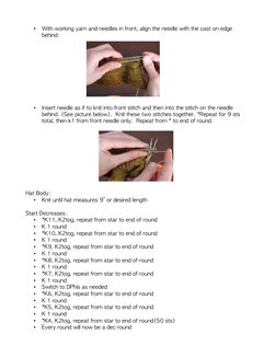 •
With working yarn and needles in front, align the needle with the cast on edge 
behind:
•
Insert needle as if to knit into