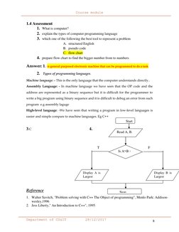 Course module 
 
Department of CS&IT 
      28/12/2017 
8 
1.4 Assessment