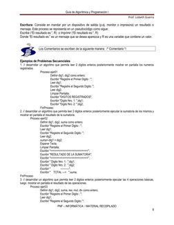 Guía de Algorítmica y Programación I 
Prof. Lisbeth Guerra 
 
PNF – INFORMÁTICA  / MATERIAL RECOPILADO 
8 
 
Escritura: Consi