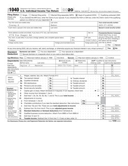 Form
1040 
2020
U.S. Individual Income Tax Return 
Department of the Treasury—Internal Revenue Service 
(99)
OMB No. 1545-007