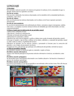 LENGUAJE 
2 
 
2.-Secciones 
Las secciones varían de acuerdo a los intereses de quienes lo realizan y de la comunidad a la qu
