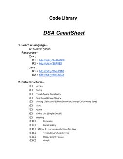 Code Library
DSA CheatSheet
1) Learn a Language--
C++/Java/Python
Resources--
C++ :
    R1 = http://b