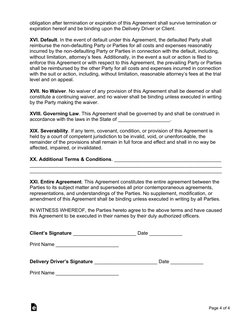 Delivery Driver Service Contract | PDF | Indemnity | Confidentiality