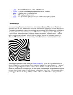 
Color
 
  (https://en.wikipedia.org/wiki/Color) — hues with their various values and intensities

Texture
 
  (https://en.